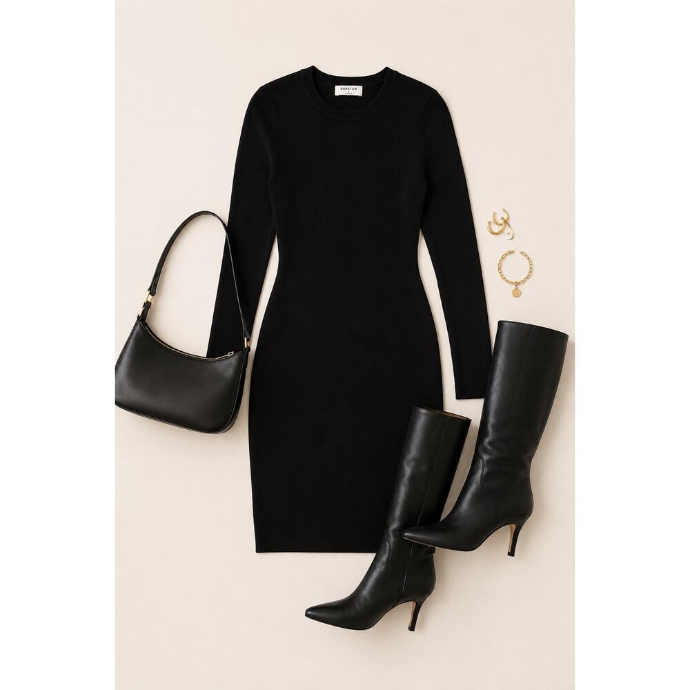 Aritzia Babaton Black Knit Bodycon Sweater Dress Minimalist Quiet Luxury Midi M